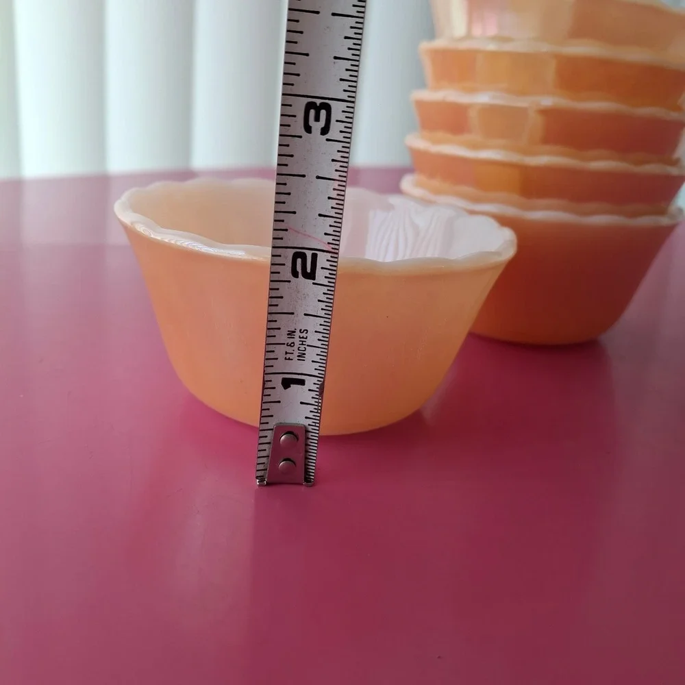 Fire-King Peach Lustre Scalloped Milk Glass Custard Cups Ramekins Set of 6